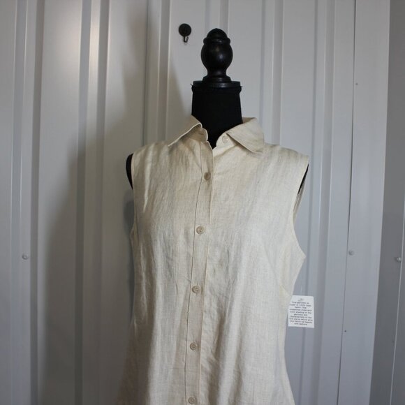 Units Womens 100% Linen Maxi Shirtdress Sleeveless Button Front Size Med NWOT - Picture 2 of 10